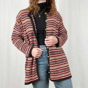 Vintage A&E Fair Isle Knit Oversized Long Cardigan Sweater Christmas Holiday 2X